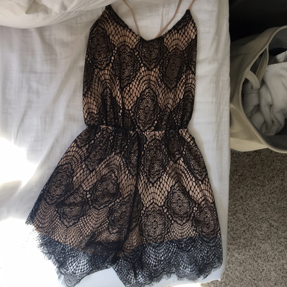 Nude and black lace romper